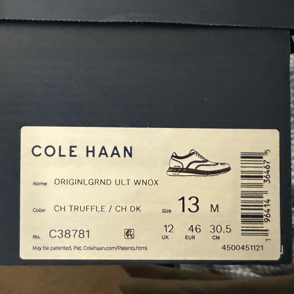 Like new Cole Haan Ultragrand Wing Tip shoe. Size 13 in brown color with box.